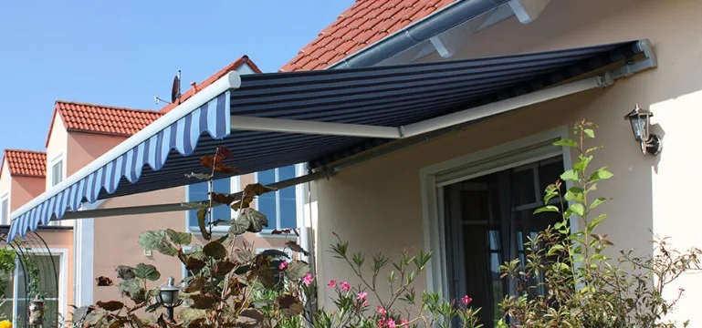 Striped awning with valence Striped awning with valence