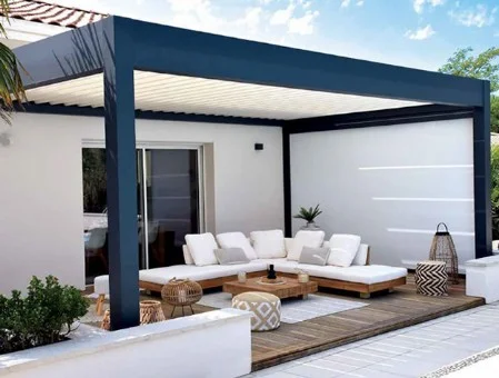 small black and white pergola