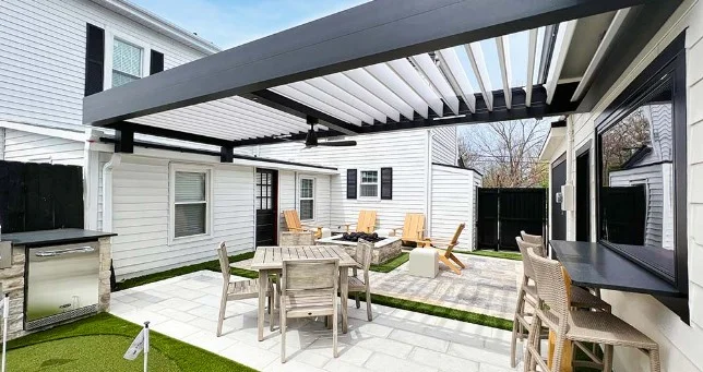 black and white pergola