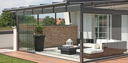 Glass sliding doors on terrace Glass sliding doors on terrace