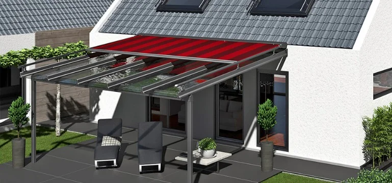 Pergola with sliding awning