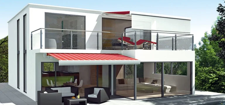 Striped retractable awning Striped retractable awning