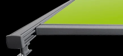 Grey aluminimum awning corner with green canvas Grey aluminimum awning corner with green canvas
