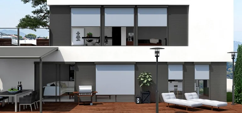 Home with vertical awnings Home with vertical awnings